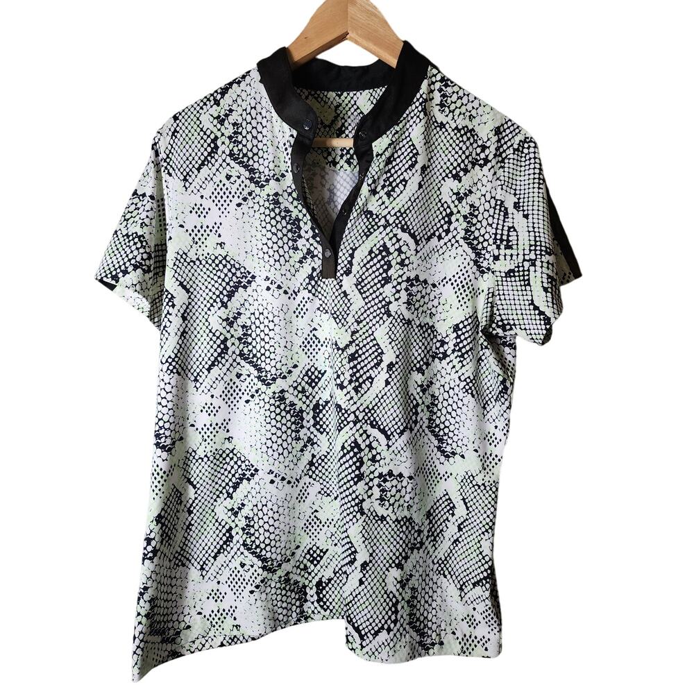 TAIL Black Green Snakeskin Print 1/4 Snap Active Outdoor Golf Casual Top SZ L